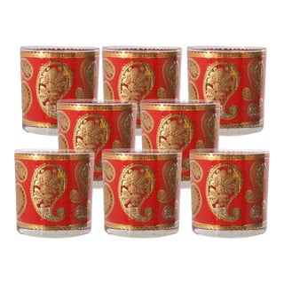 Culver Red Paisley Old Fashioneds, S/8 For Sale