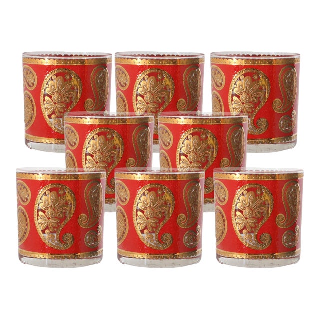 Culver Red Paisley Old Fashioneds, S/8 For Sale