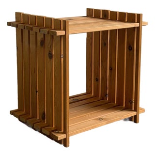 Pine Slatted Open Cube Storage Side Table Swedish Mid-Century Modern 1970s For Sale