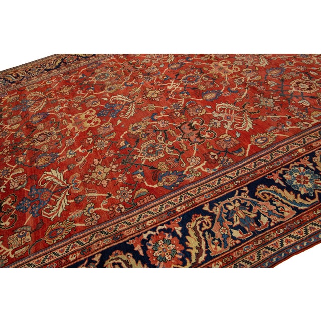 Late 19th Century 1880s Antique Floral Persian Sultanabad Wool Rug in Red For Sale - Image 5 of 9