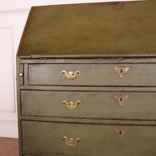 18th C painted oak bureau with good fitted interior and brass handles. 1760 Height to underside of desk - 64cm This piece...