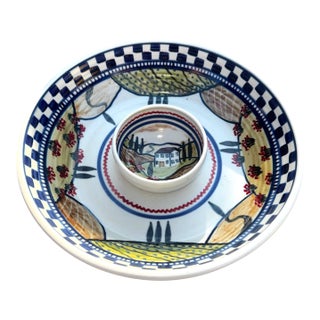 Signed Debbie Dean Rustic Farmhouse Chip & Dip Serving Bowl (2009) | Cottage Decor | American Folk Art Pottery For Sale