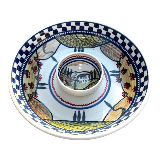 Signed Debbie Dean Rustic Farmhouse Chip & Dip Serving Bowl (2009) | Cottage Decor | American Folk Art Pottery For Sale
