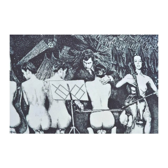 Fantastical sepia etching titled Metamorphosis by Herbert L. Fink (American,1921 - 2006). Signed and dated 1982. Fink is a...