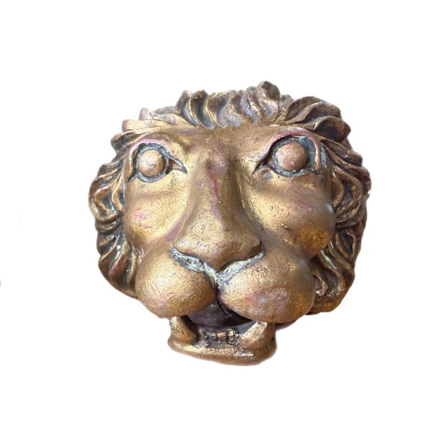 Pair of Vintage Gilt Lion Head Sculptures, Italian Neoclassical Style For Sale - Image 12 of 13