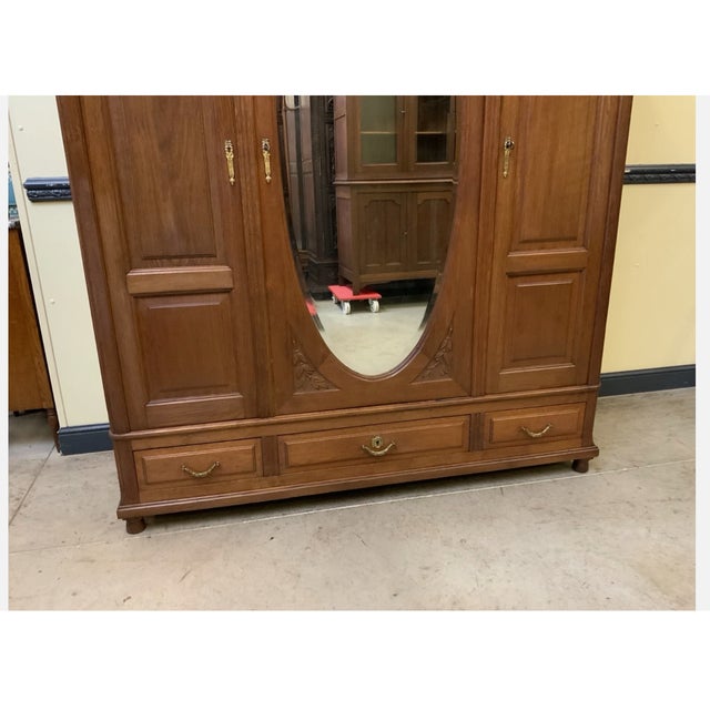 Wood Antique Art Nouveau Wardrobe in Linen Cupboard, 1910 For Sale - Image 7 of 8