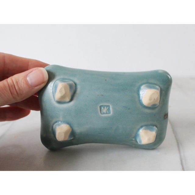 Vintage Ikebana Pillow Shaped Footed Pottery Vase For Sale - Image 9 of 9