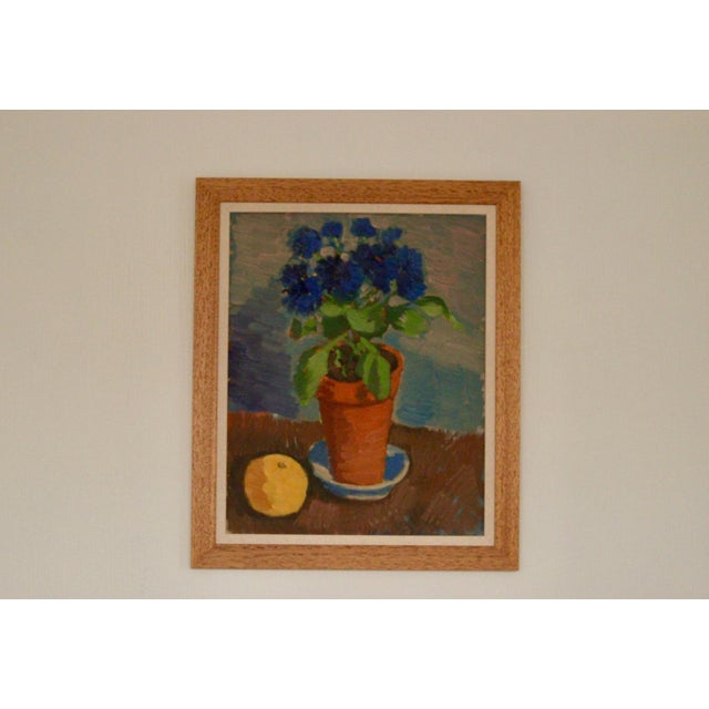 Olax, Blue Flower and Citrus, 1950s, Oil on Panel, Framed For Sale - Image 15 of 15