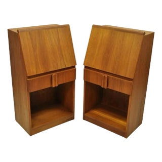 Vintage Mid Century Danish Modern Teak Tall Bedside Cabinet Nightstands - Pair For Sale