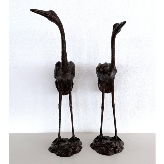 Metal Large Burnished Brass Heron Sculptures, Italy, 1970, Set of 2 For Sale - Image 7 of 18