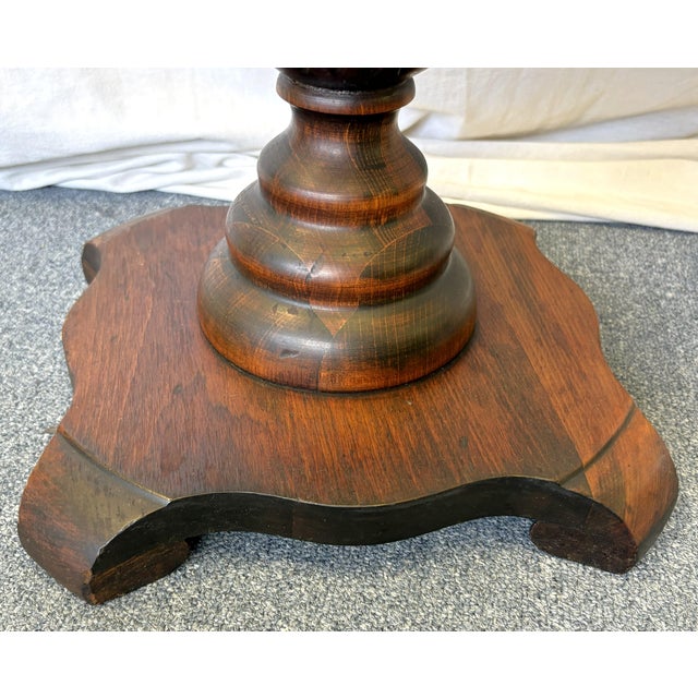 1900's Solid Wood Reeded Pedestal/ Plant Stand With Marble Top For Sale - Image 18 of 18