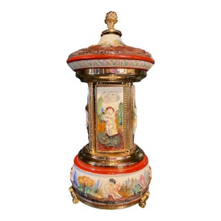 Vintage Italian Capodimonte Porcelain Musical Carousel Cigarette & Lipstick Dispenser (Jg) For Sale