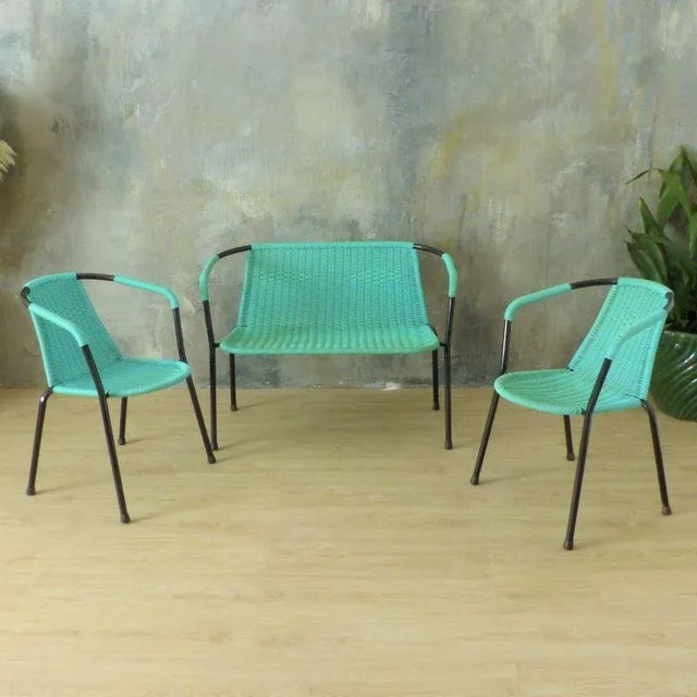 Vintage Green Bench & Chairs, 1960s, Set of 3 For Sale - Image 18 of 18