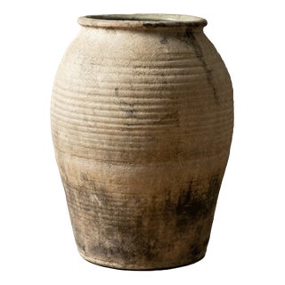 Large Spanish Terracotta Jar with Grooved Pattern, 1970s For Sale