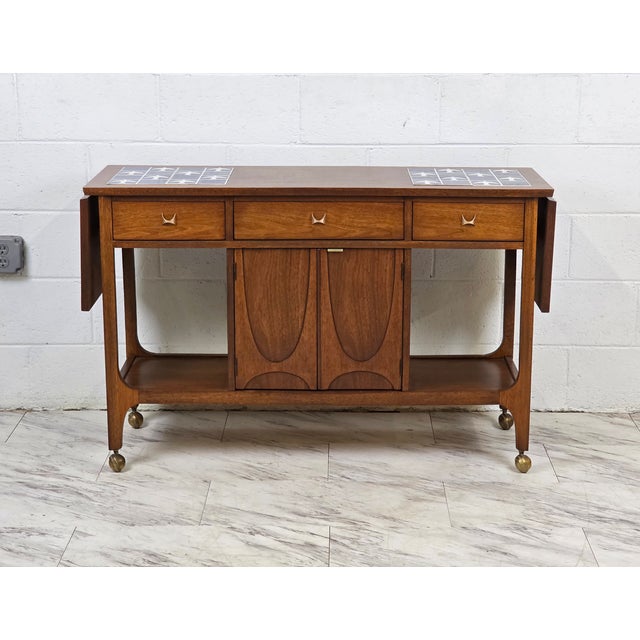 Absolutely Stunning Broyhill Brasilia Drop-Leaf Bar Cart Now Available. With Its Iconic Blue/White Tile Top & Signature...