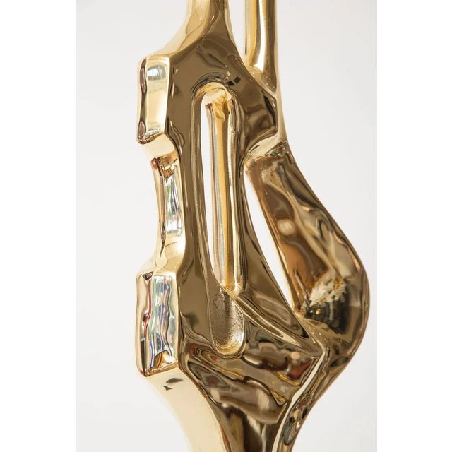 Vintage Brass Abstract Figural Sculpture on Black Granite Base, 1970's For Sale - Image 4 of 9