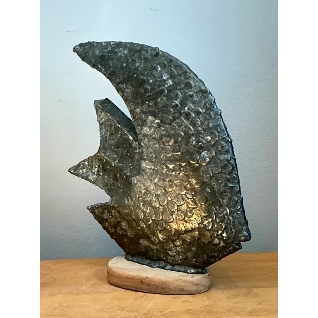 Wood Vintage Plaster Textured Abstract Fish Sculpture For Sale - Image 7 of 12