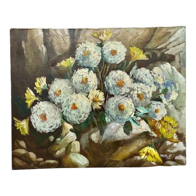 Vintage Still Life Floral Oil Painting For Sale