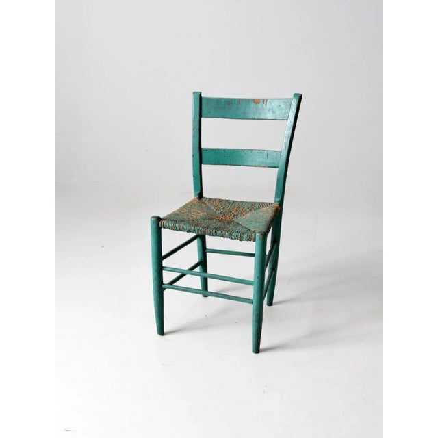 Antique Painted Rush Seat Chair For Sale - Image 9 of 9