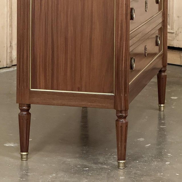 Antique French Louis XVI Mahogany Commode With Carrara Marble For Sale - Image 12 of 17
