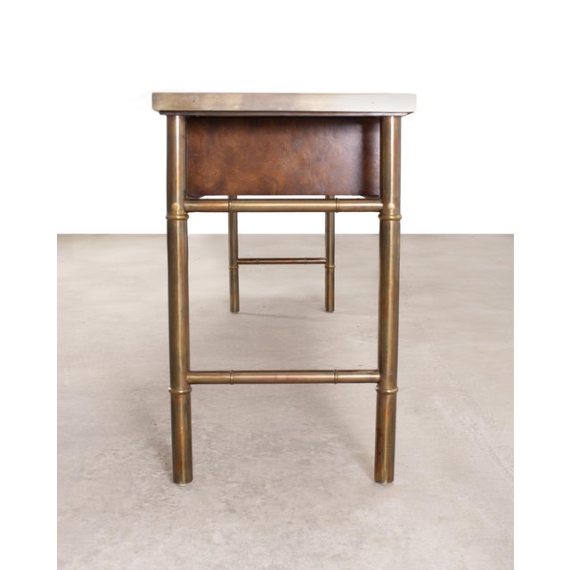 Mastercraft Etched Bronze Burlwood Console or Writing Desk 6 Ft For Sale - Image 10 of 18