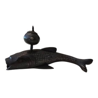 Antique 24k Gold Inlaid Asian Fish Inkwell For Sale