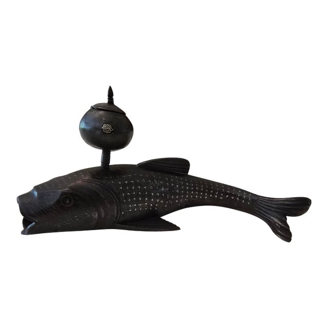 Antique 24k Gold Inlaid Asian Fish Inkwell For Sale