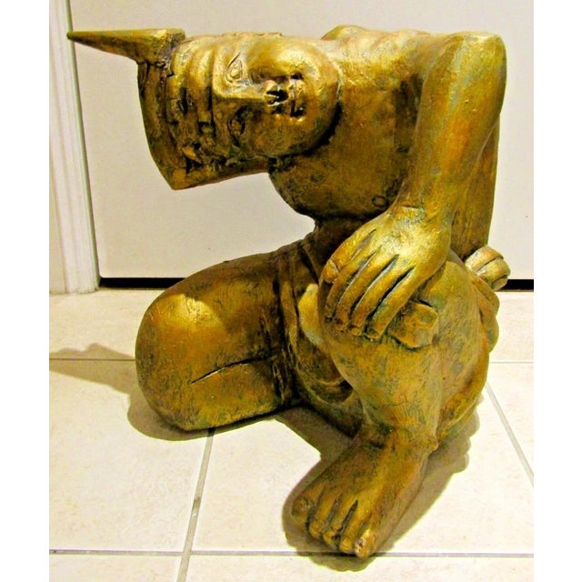 Vintage Gilded Carved Wood Asian Figural Side Table With Glass Top Circa 1980s For Sale - Image 12 of 15
