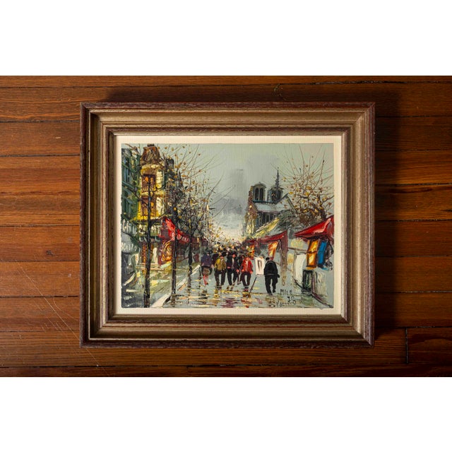 1978 Signed Mile Paris Street Scene Original Oil Painting, Framed For Sale - Image 11 of 12
