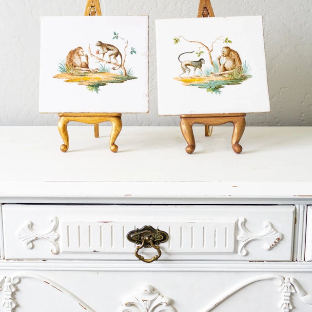 19th-century large tin-glazed hand-painted fayence majolica tiles produced by Christian Seidel & Sohn in Dresden, Germany...