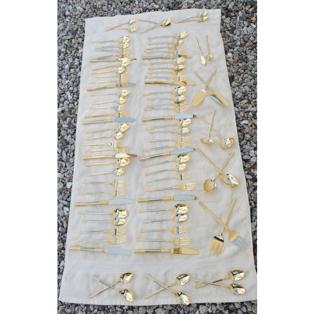 Contemporary Modern Flatware Stainless Steel Gold Tone Korea 82 Piece Collection For Sale - Image 9 of 18