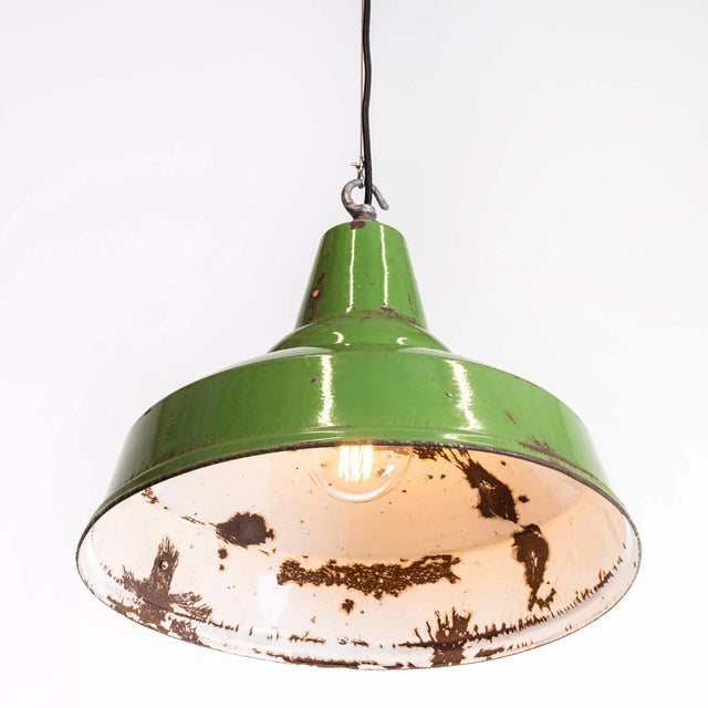 Industrial Green Enamel Single Pendant Lamp, 1940s For Sale - Image 10 of 13