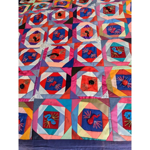 Red Vintage Double Sided Reversible Handmade Chinese "Bai Jia Bei" Quilt For Sale - Image 8 of 16