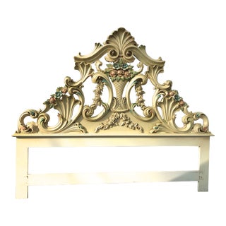 Italian Rococo Style Carved Painted King Headboard For Sale
