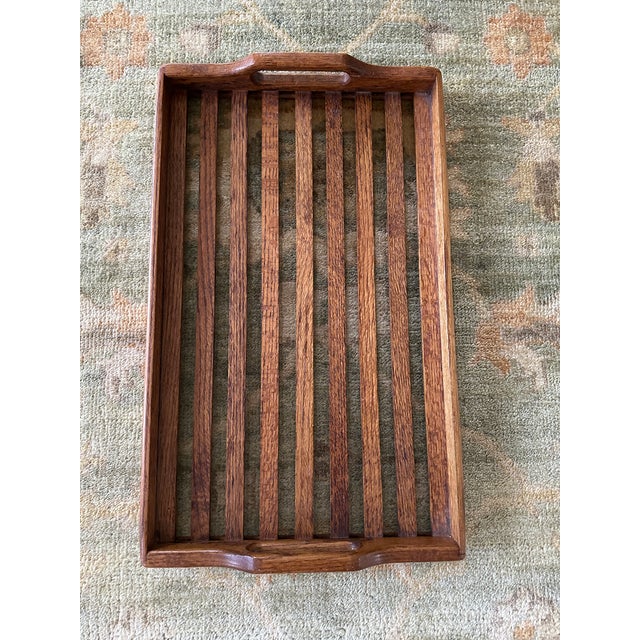 Vintage 1970’s Large Oak Slat Tray With Handles For Sale - Image 12 of 17