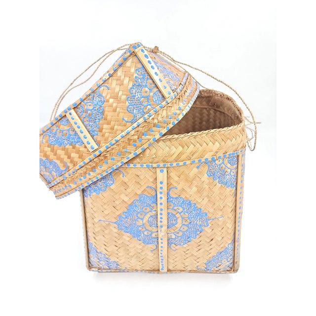 Traditional Small Hand Painted Balinese Basket For Sale - Image 3 of 14