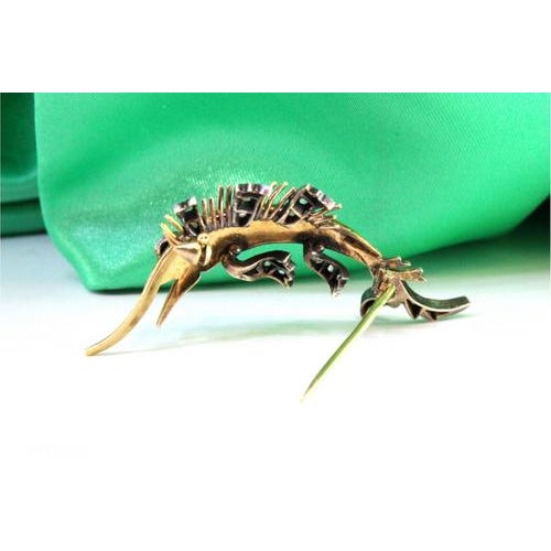 Gold and Silver Brooch with Diamond Flakes and Enamel For Sale - Image 6 of 7