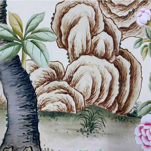 Paper 24'*48"/Pane, a Set of Two Panels Vintage Style Chinoiserie Wall Artwork (No Frame) For Sale - Image 7 of 9