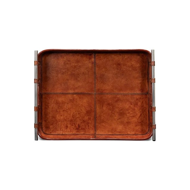 Tobacco Brown Leather Tray For Sale - Image 4 of 9