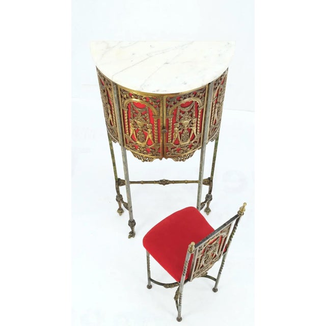 Demi Lune Bronze Ornaments Mount Decorated Petit Console Table w/ Chair - a Pair For Sale - Image 12 of 13