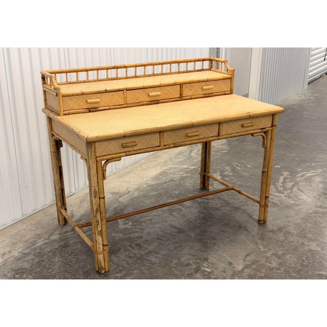 Copper British Colonial Burnt Bamboo and Grasscloth Desk For Sale - Image 8 of 10