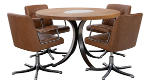 T69 Table and Swivel Chairs in Wood, Cognac Leather and Chrome by Osvaldo Borsani, Set of 5