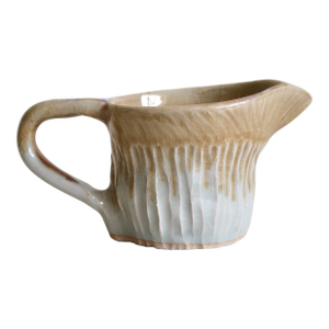 Handmade Small Studio Ceramic Pitcher With Textural Drip Glaze in Organic Earth Tones