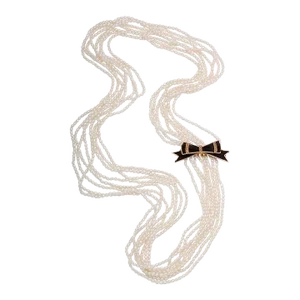 Fabulous Victorian Ribbon and Pearl Bow Brooch on a Pearl Necklace