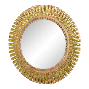 A Large Lime Textured Glass and Resin Convex Mirror in the Manner of Line Vautrin. Contempoary.