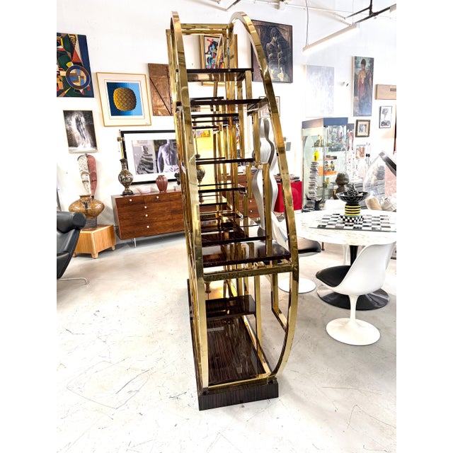 Metal Custom Macassar Ebony and Brass Demi Lune Room Divider For Sale - Image 7 of 18