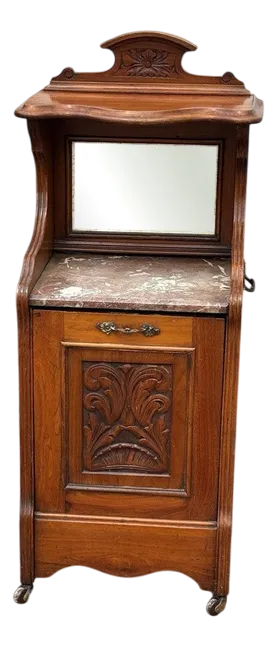 Victorian Walnut Coal Cabinet with Marble Top