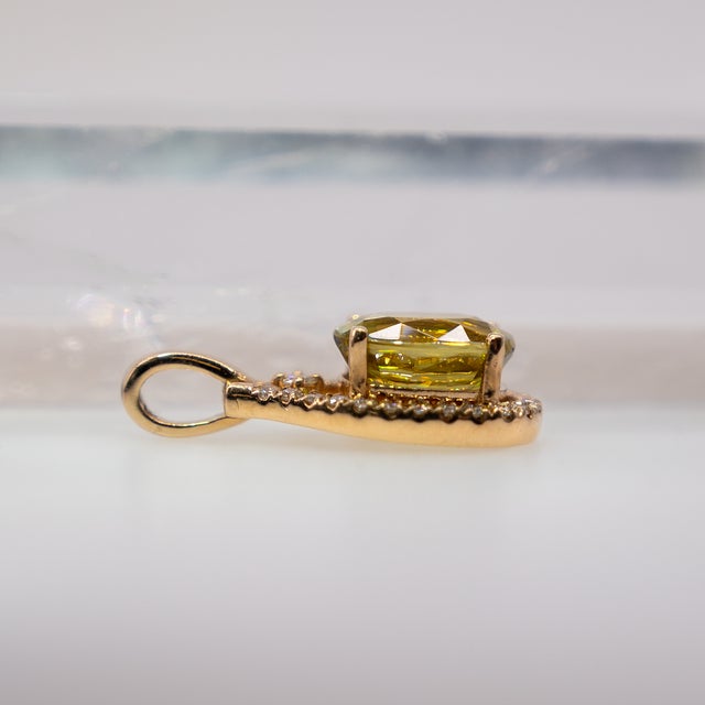 2020s 2.1Ct Sphene Pendant With Earth-Mined Diamond Accents in Solid 14k Gold, 8x6mm For Sale - Image 5 of 7