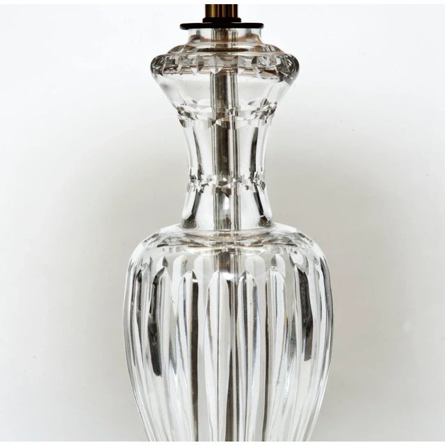 Traditional Mid 20th Century Vintage Waterford Style Crystal Lamp on Brass & Ebony Wood Base For Sale - Image 3 of 9