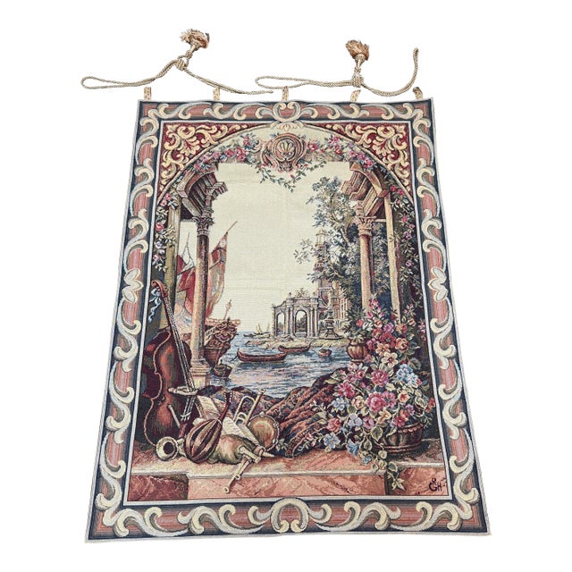 Arazzo Hanging Tapestry With Golden Rope Coils, Set For Sale